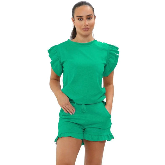Ladies Top And Short 2 Piece Tracksuit Set Angel Wishes