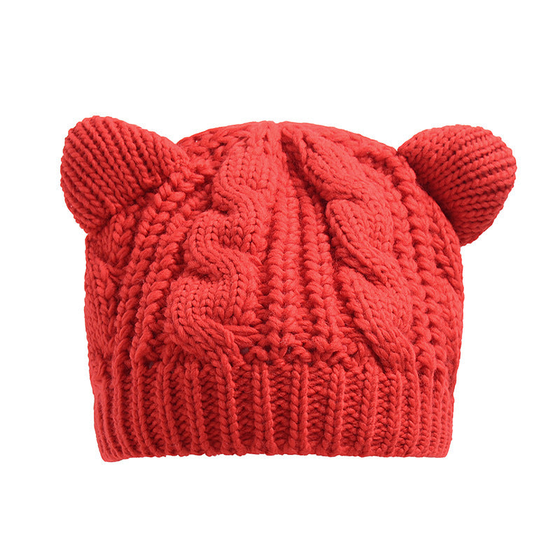 Hand Made 3D Cute Knitted Cat Ear Beanie For Winter Angel Wishes