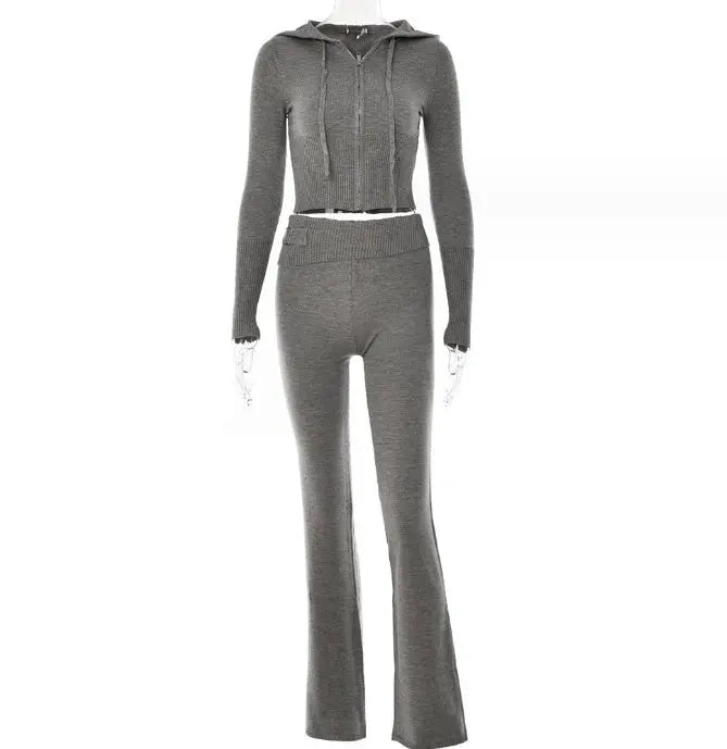 Hoodie Suit Women Leisure Sexy Zip Long Sleeve Sweater And High Waist Long Pants Set Angel Wishes