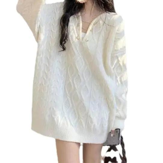 Cable-knit Pullover Mid-length Sweater Angel Wishes