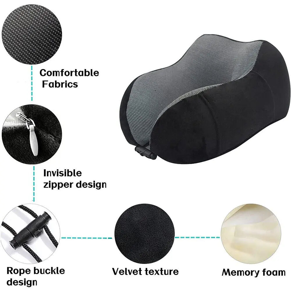 Memory Foam Travel Pillow Neck Support Cushion Without Carry Bag Ear Plugs Mask Angel Wishes