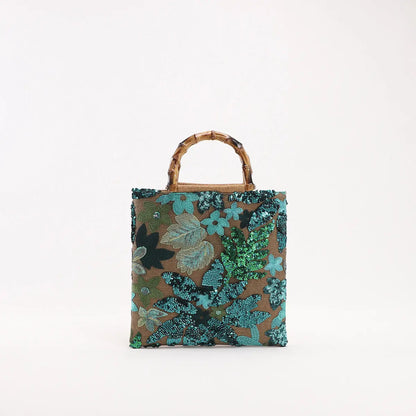 Colorful Sequins Vintage Embroidered Bamboo Handbag Angel Wishes