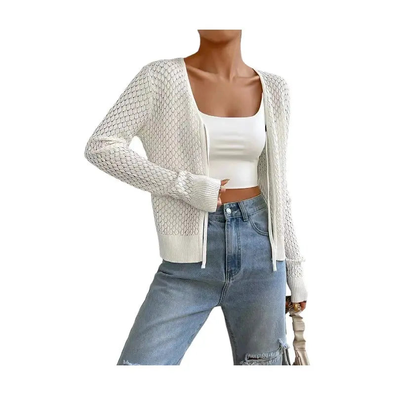 Women's New Lace-up Hollow Long Sleeve Knitted Cardigan Coat Angel Wishes