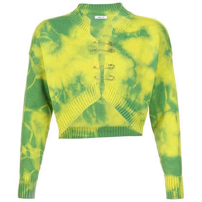 Tie-dye Pin Buckle Design Knitted Sweater Angel Wishes