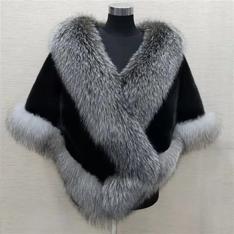 Imitated Mink Fox Fur Cape Coat Plus-sized Dress Shawl Angel Wishes