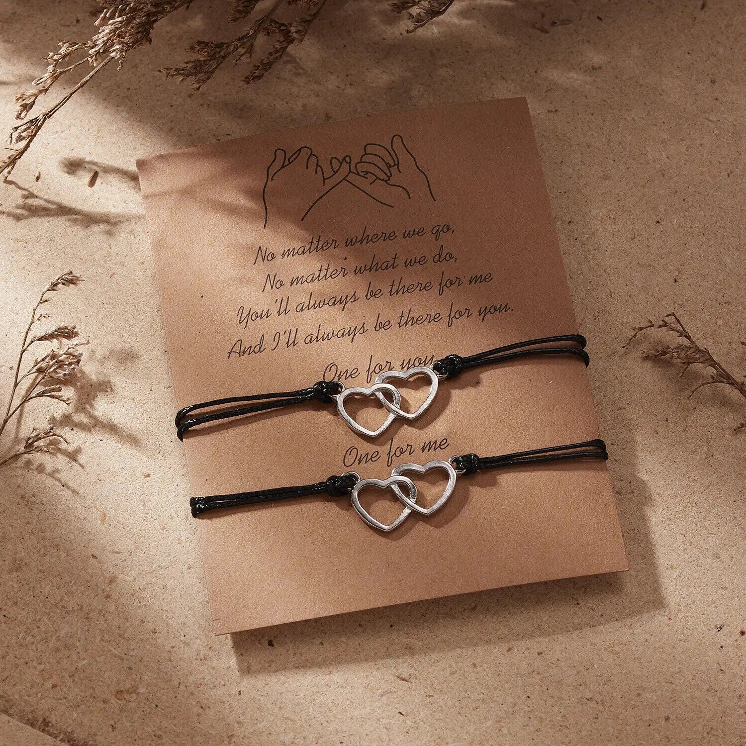 2Pcs Heart Rope Bracelet Friendship Lover Couple Rope Card Jewellery Gifts Angel Wishes