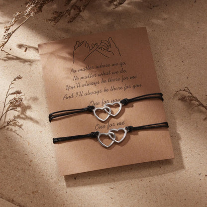 2Pcs Heart Rope Bracelet Friendship Lover Couple Rope Card Jewellery Gifts Angel Wishes