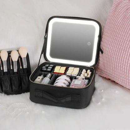 Smart LED Cosmetic Case With Mirror Cosmetic Bag Large Capacity Fashion Portable Storage Bag Travel Makeup Bags Angel Wishes