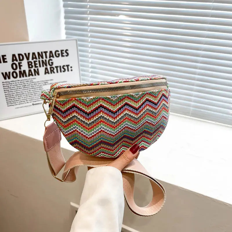 Striped Woven Women's Casual Messenger Bag Angel Wishes