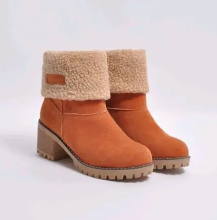 Mid-Tube Thick Heel Suede Snow Boots Angel Wishes