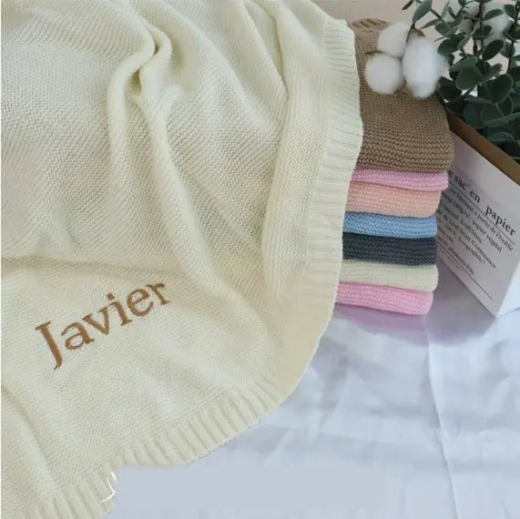 Personalized Knitted Cotton Baby Blanket Angel Wishes