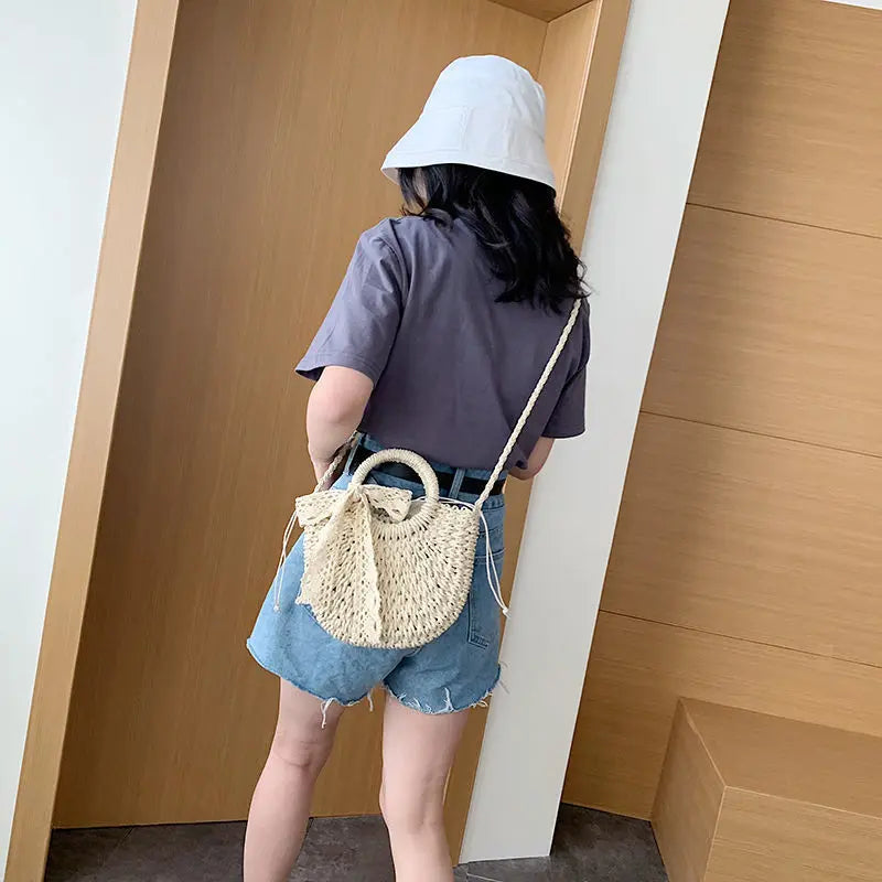 Small bag female new wild net red woven bag western style lace ribbon straw bag handbag summer Angel Wishes