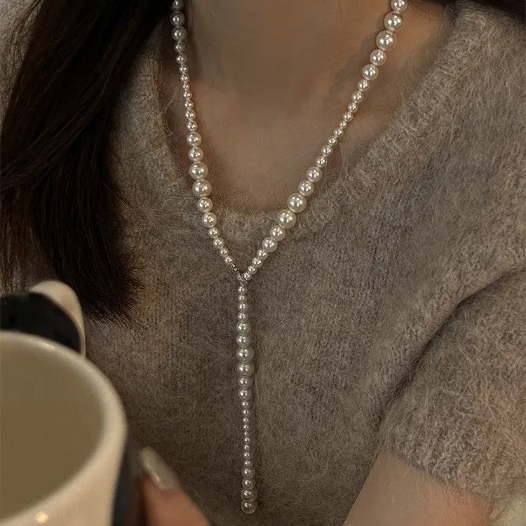 Pearl Necklace Y-shaped Gradient Long Light Luxury Minority Angel Wishes