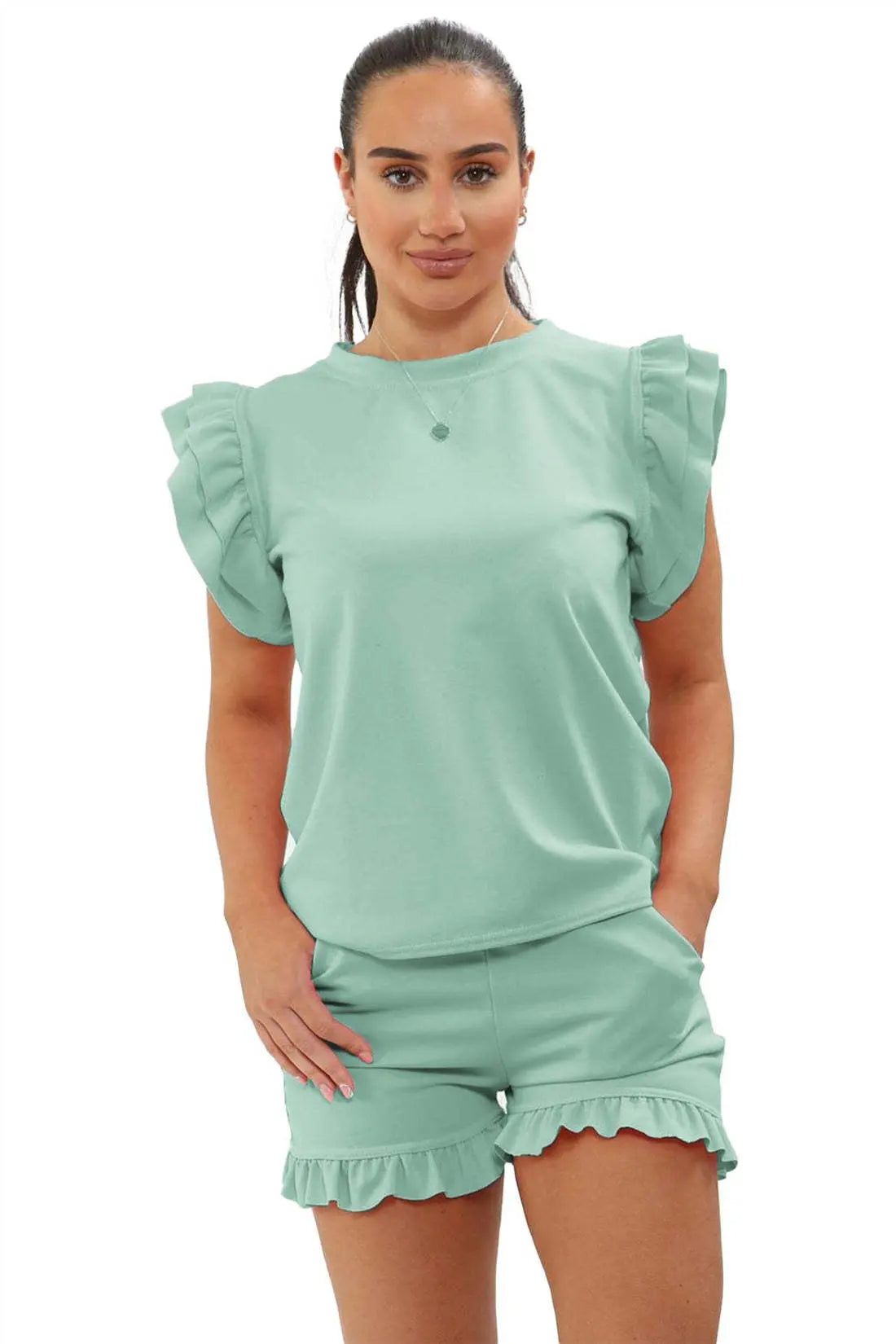 Ladies Top And Short 2 Piece Tracksuit Set Angel Wishes