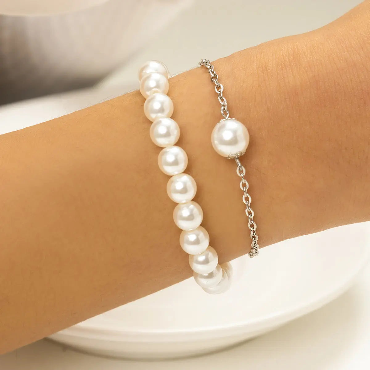 Fashion Hand Stringed Pearls Bracelet Two-piece Set Angel Wishes