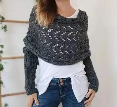 Autumn And Winter Warm Knitted Shawl Women's Hollowed-out Double Sleeve Shawl Collar Fashion Natural For Home And Party Angel Wishes