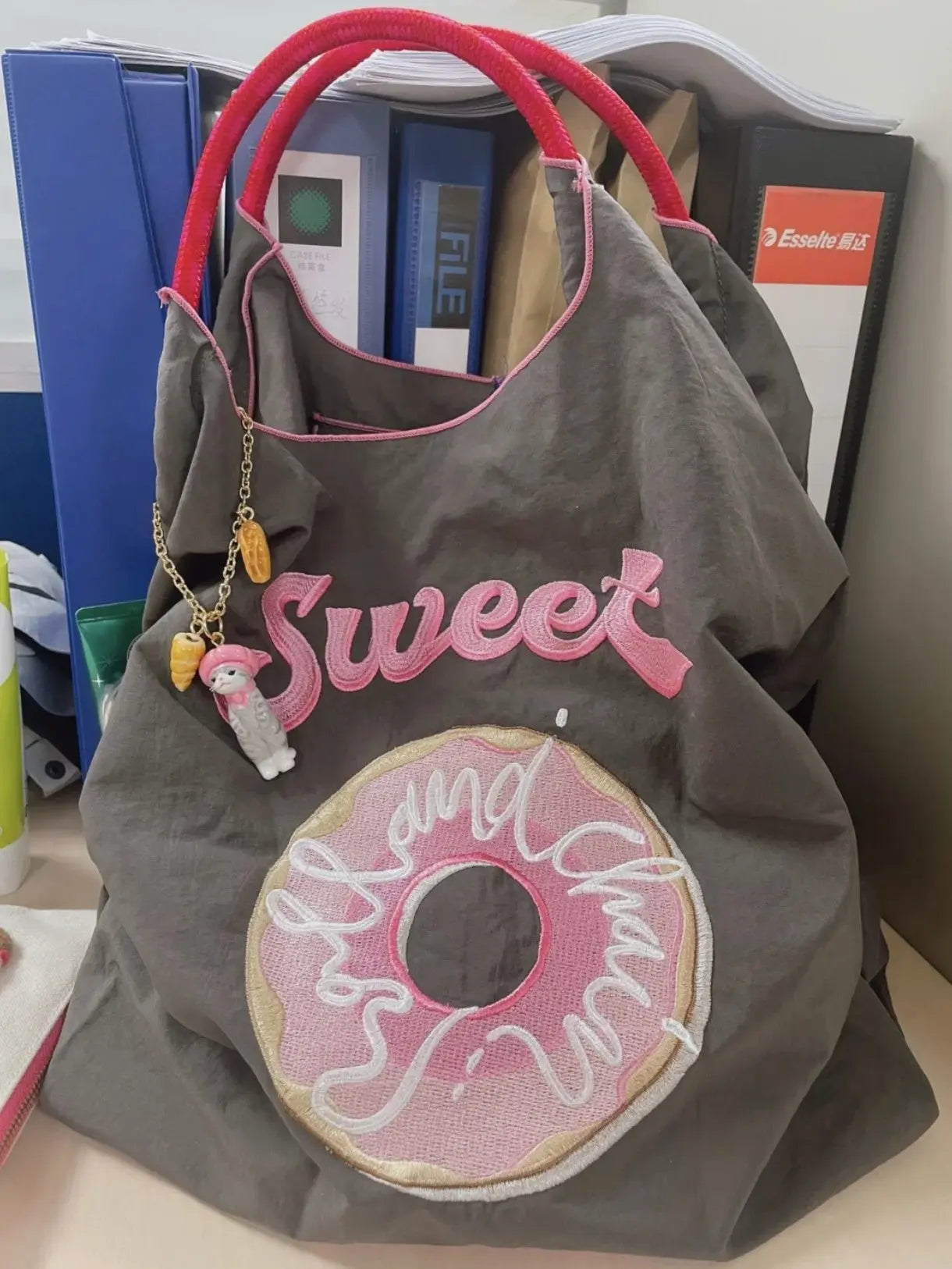 Japanese Nylon Cloth Donut Embroidery Eco-friendly Bag Angel Wishes