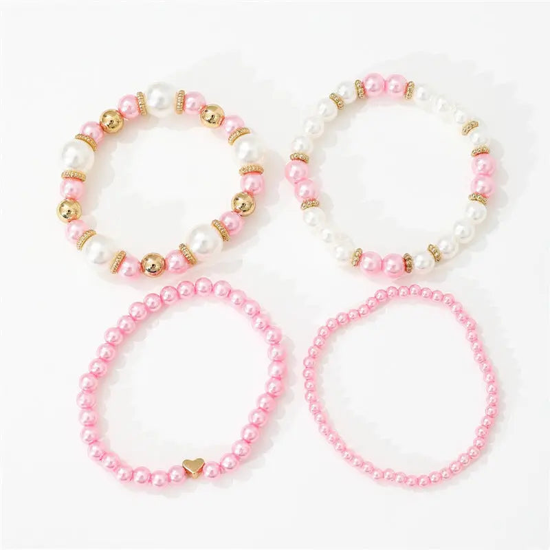 4pcs Set Simple White Faux Pearls Beads Bracelet Angel Wishes