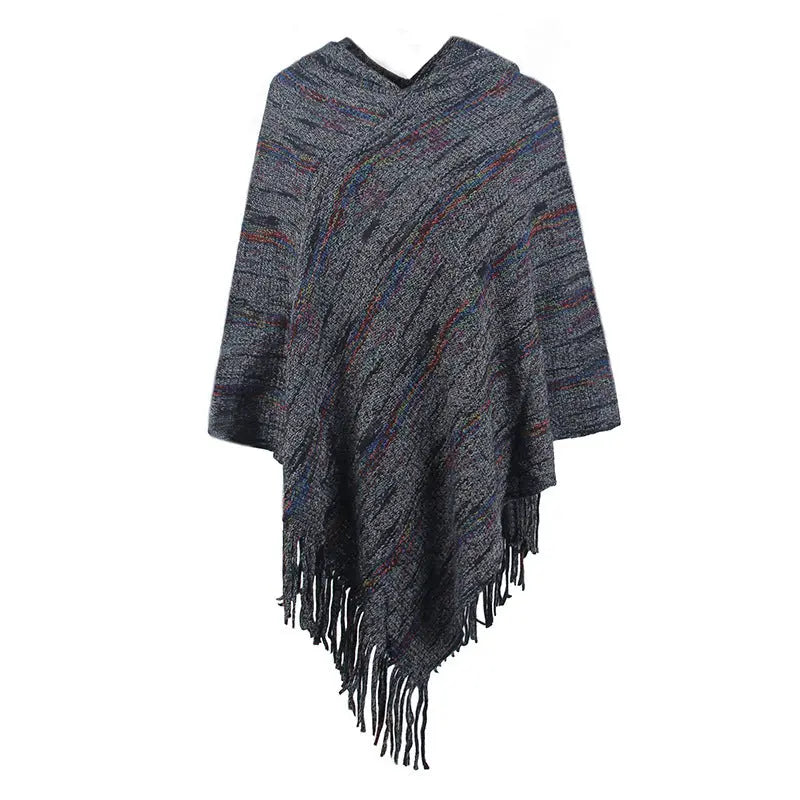 Hooded Striped Tassel Cape And Shawl Women Angel Wishes