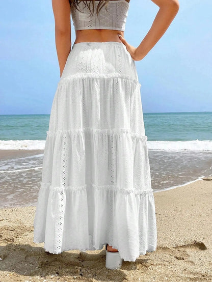 Women's Elastic Waist Mid-length Stitching Solid Skirt Angel Wishes