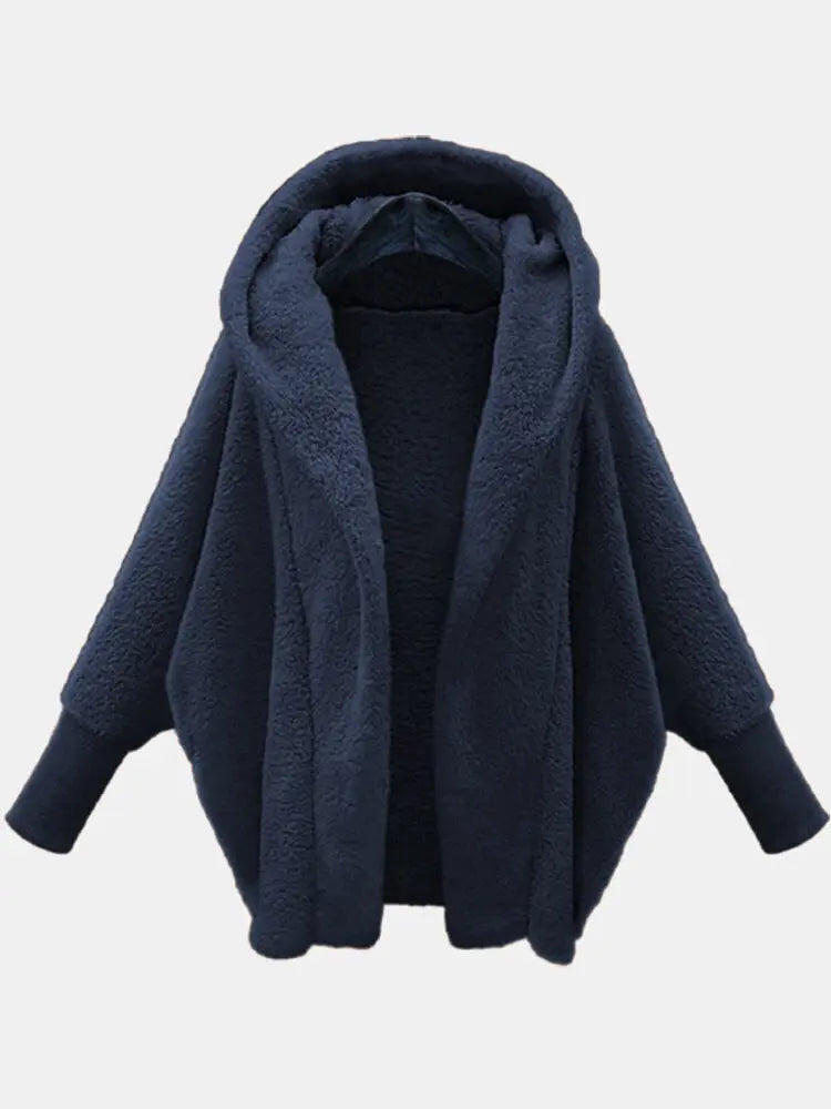 European And American Women's Clothing Solid Color Long Sleeve Hooded Loose Plush Coat Angel Wishes