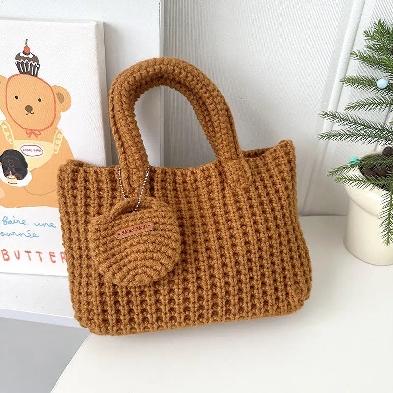 Solid Color Handmade Knitting Bag Cute Wool Handbag Angel Wishes