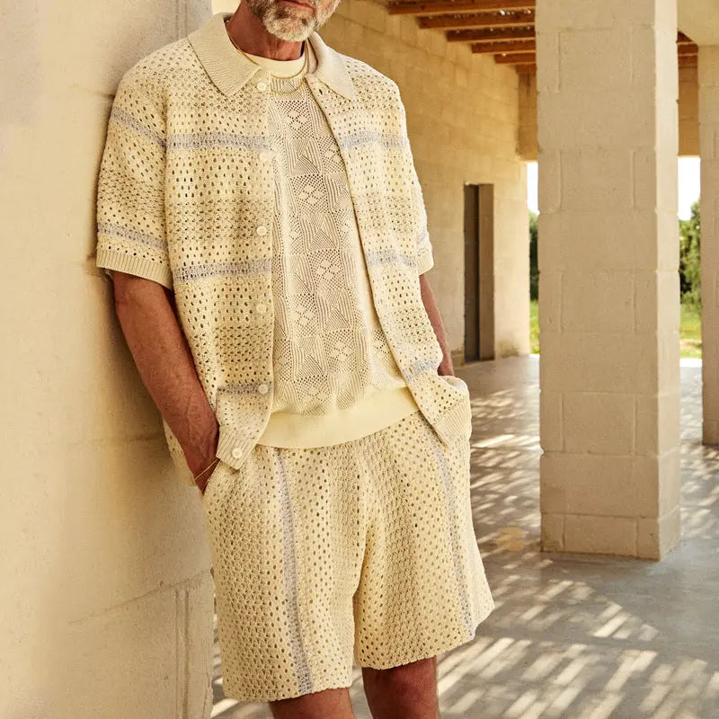 Knitted Cardigan Shorts Color Matching Two-piece Suit Men Angel Wishes