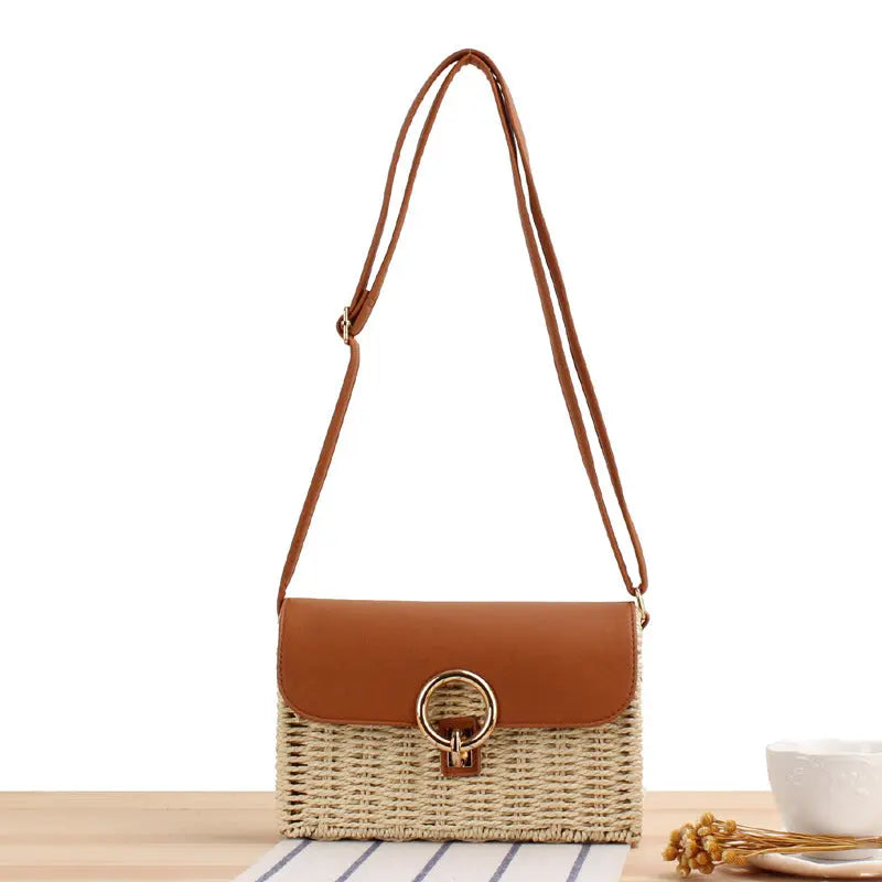 Summer Casual Square Lock Crossbody Woven Bag Angel Wishes