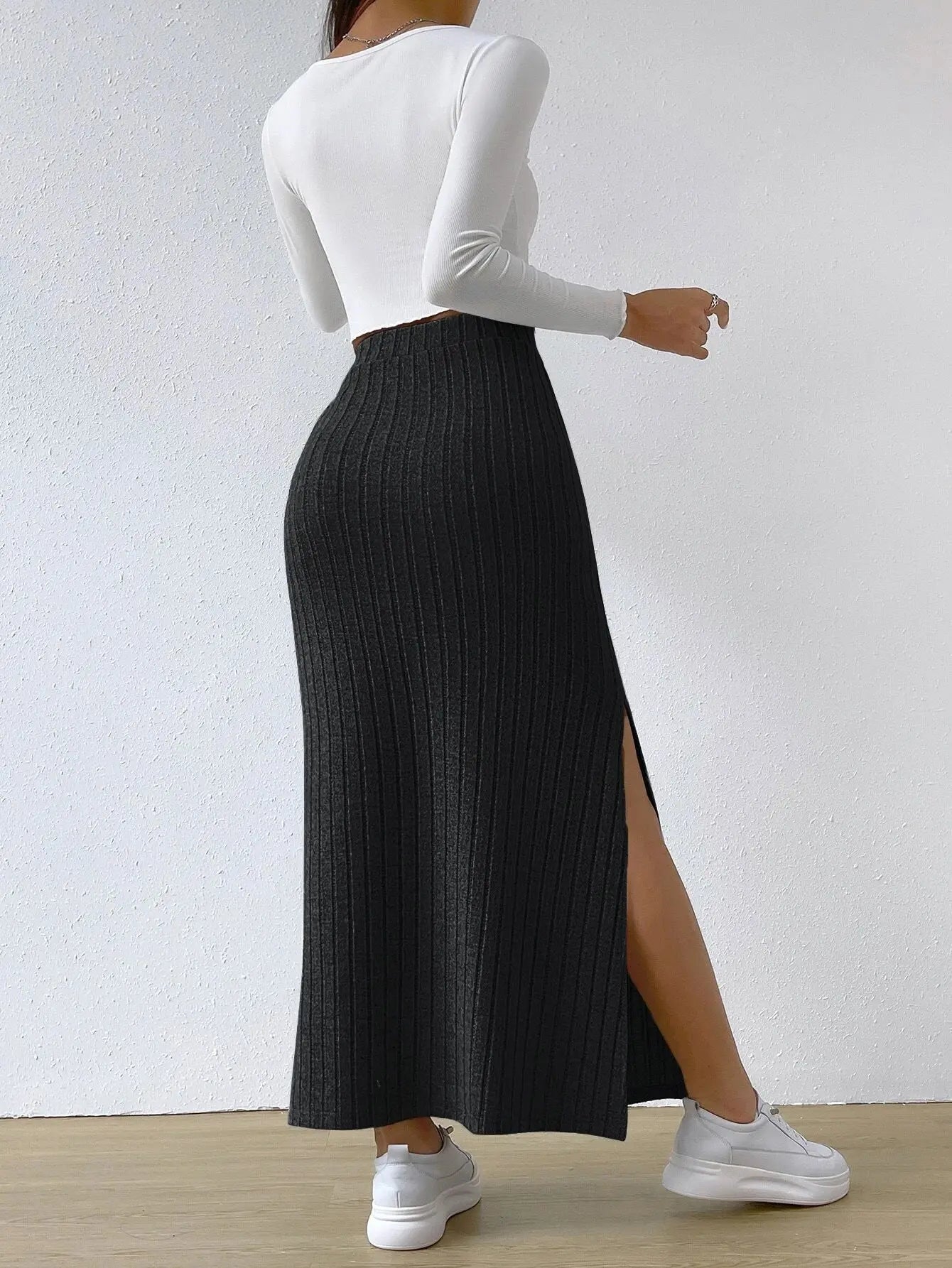 Spring Long Skirt High Waist Side Slit Slim Fit Knitted Women's Dress Angel Wishes