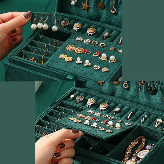 3 Layer Grey Jewellery Box Organizer Rings Necklaces Jewellry Storage Case Box Angel Wishes
