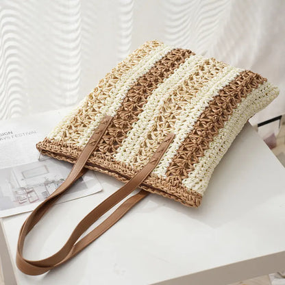 Fashionable Woven Stripe Straw Bag - Angel Wishes