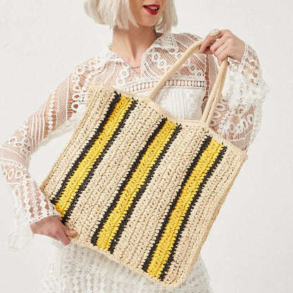 New Striped Large-capacity Straw Bag Fashionable Personality Angel Wishes