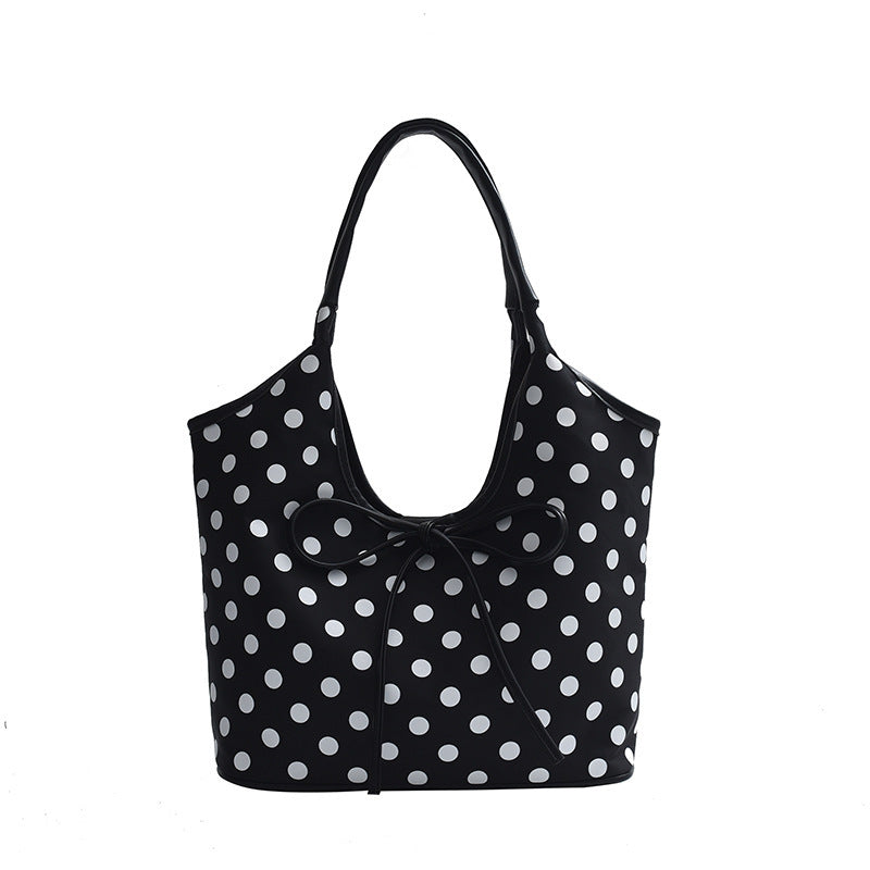 Hand-carrying Retro Casual Tote Bag Fashion Polka Dot Underarm Bag Large Capacity Angel Wishes