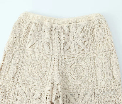 Hollow-out Crocheted V-neck Knitted Cardigan Wide-leg Lace Pants Angel Wishes