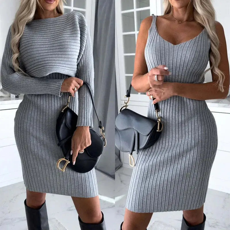 2 Piece Suit Long-sleeved Top And Tight Suspender dress Angel Wishes