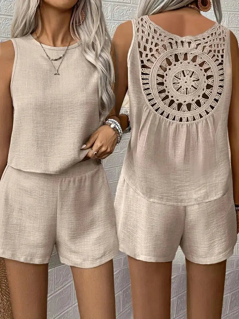 Sleeveless Tank Top Shorts Solid Color Casual Two-piece Suit Angel Wishes