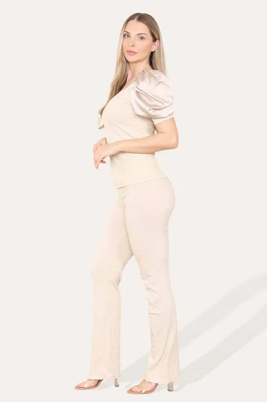 Silky Satin Sleeves Ribbed Lounge Set Angel Wishes