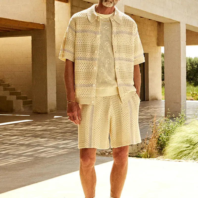 Knitted Cardigan Shorts Color Matching Two-piece Suit Men Angel Wishes
