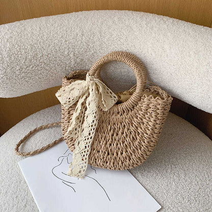 Small bag female new wild net red woven bag western style lace ribbon straw bag handbag summer Angel Wishes