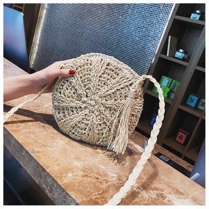 Hollow round straw bag Angel Wishes