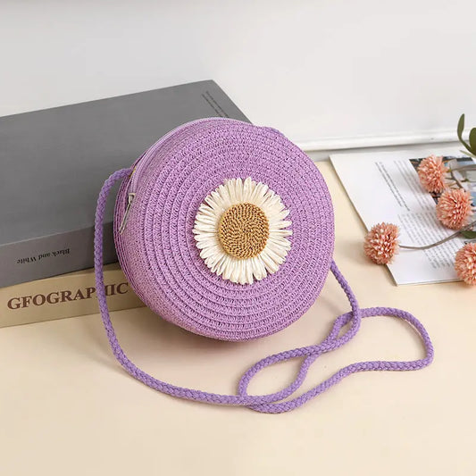 Pastoral Style Raffia Bag Woven Mobile Phone Bag Crossbody Angel Wishes