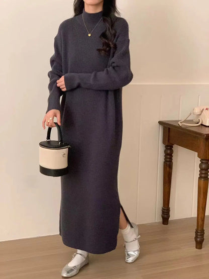 Long Knitted Dress Half Turtleneck Angel Wishes