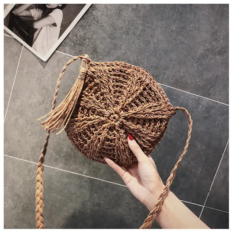 Hollow round straw bag Angel Wishes