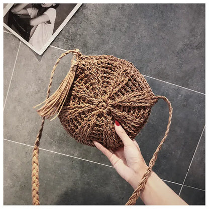 Hollow round straw bag Angel Wishes