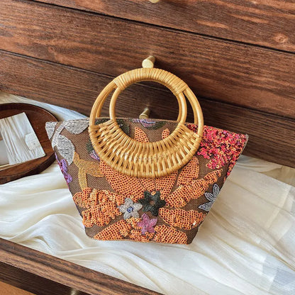 Sequin Straw High-grade Sense Niche Embroidered Bag Angel Wishes