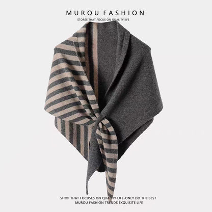 New Wool Color-block Striped Shawl For Women