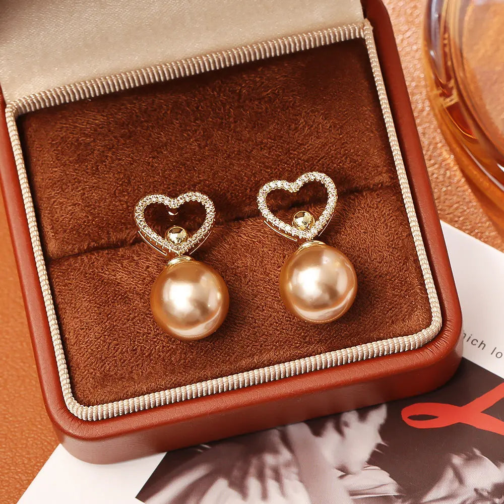 Classic Heart Pearl Stud Earrings Fashionable And Elegant Angel Wishes