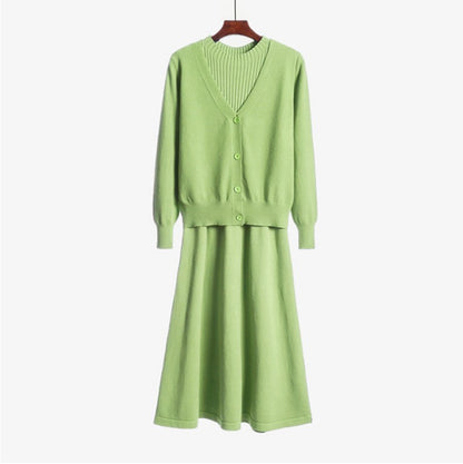 Mid-length Knitted Dress Suit Cardigan Woolen Dress Two-piece Set Angel Wishes