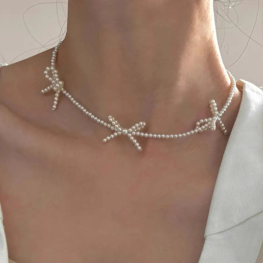 Bow Pearl Necklace Angel Wishes