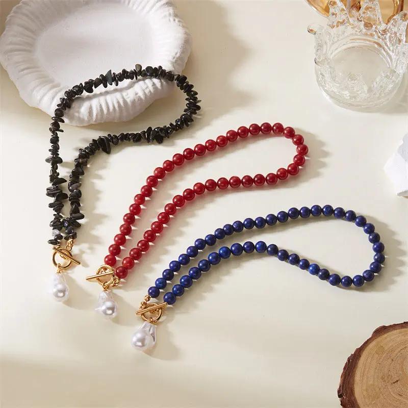 Fashion Black Natural Gravel Hand-knit Necklace Women Angel Wishes